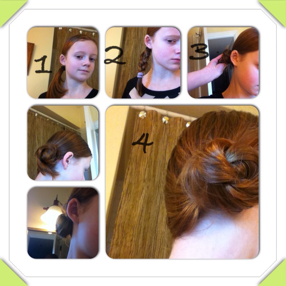 For hair
 pull hair into side pony tail.
Braid and secure very loosely.
Wrap braid into bun, and pull off loosely tied hair tie.
Secure with bobby pins and add hairspray if needed.