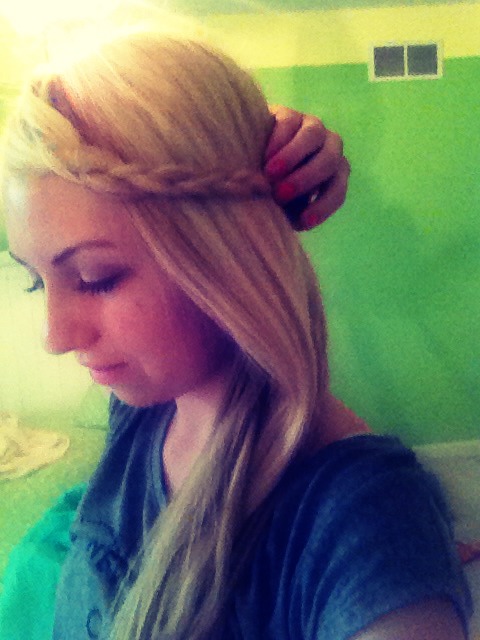 First, take all of your hair to one side of your head and make two braids on both sides of your head. Secure with bobby pins 😊💜