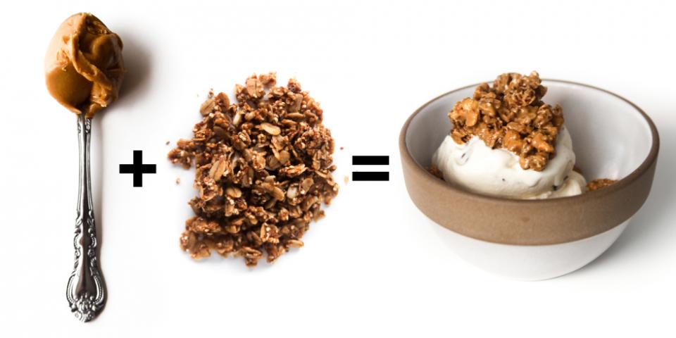 5. Smooth Peanut Butter + Granola = Crunchy Ice Cream Topping