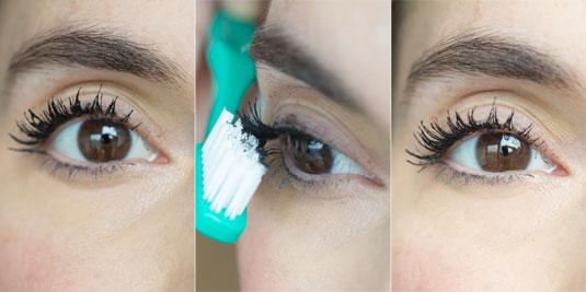 13. De-clump your mascara by combing through your lashes with a clean toothbrush.