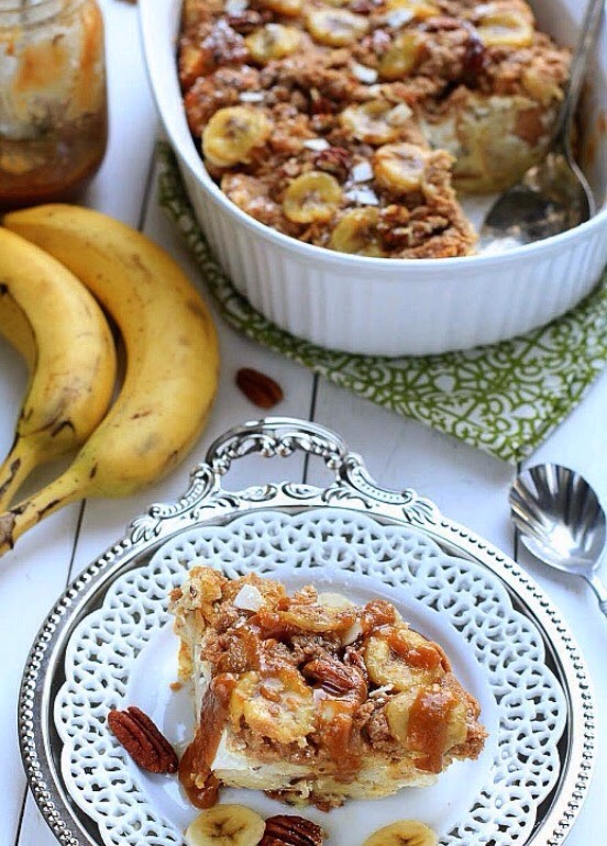 Banana pecan streusel French toast bake