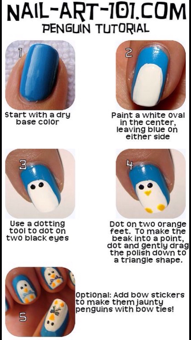Cute penguin nail tutorial. You can even add a bow tie for cuteness๐ง
