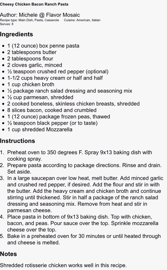 Cheesy Chicken Bacon Ranch Pasta Casserole