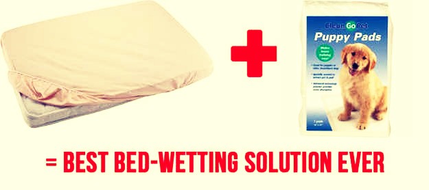 A cheap and simple solution to night time accidents. Place a bed sheet on your child's bed, then a puppy pad, and then another sheet. This way, if they do wet the bed, there will be a dry sheet ready to go underneath the wet.