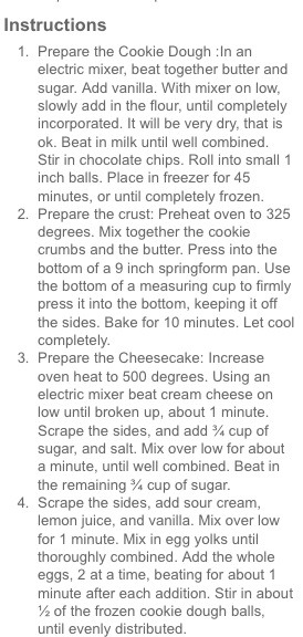 Chocolate Chip Cookie Dough Cheesecake! Delicious!