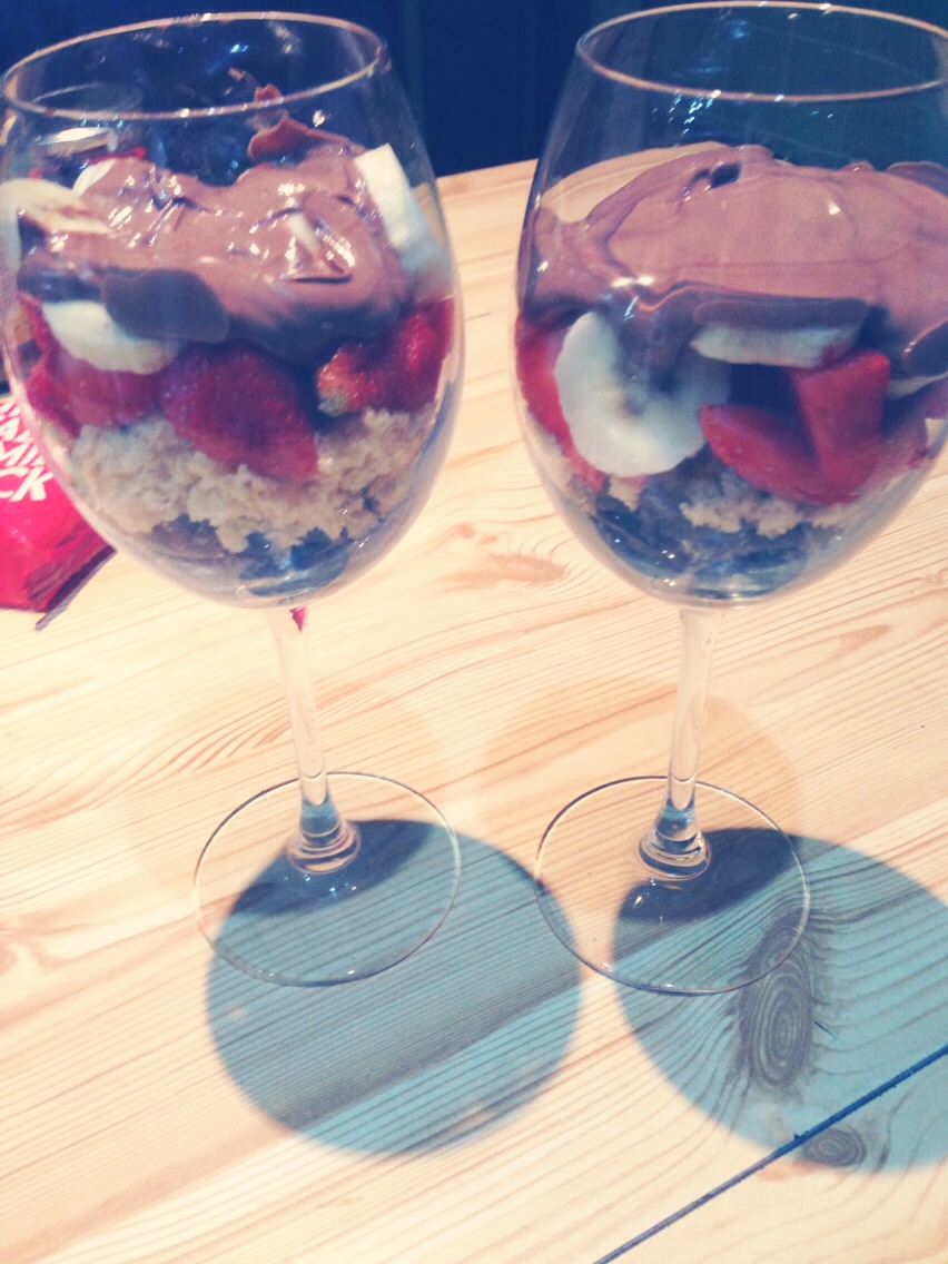 Then, you have to melt chocolate and then you have to pour chocolate on the top of the fruit and it will gradually soak all the way down to the bottom..