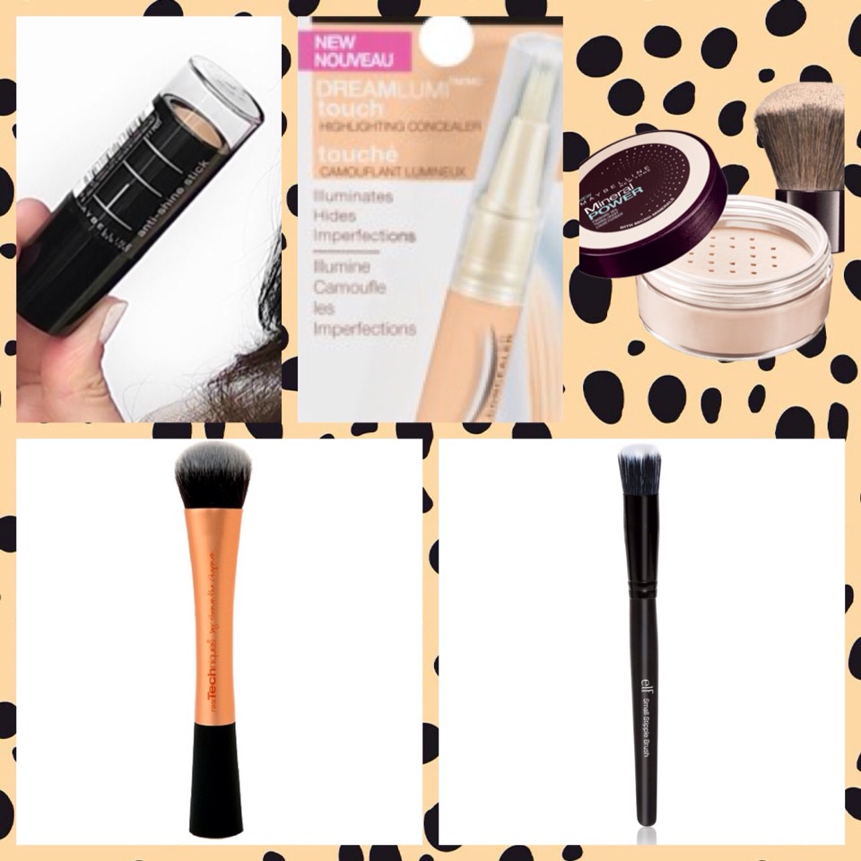 Maybelline Fit Me Stick Foundation(Choose which foundation # for your skin tone and #355 for your contour. #355 works for all skin tones)
Maybelline Dream Lumi Touch Concealer in Radiant
Maybelline Translucent Powder
Real Techniques Expert Face Foundation Brush
Elf Cosmetics Small Stipple Brush
