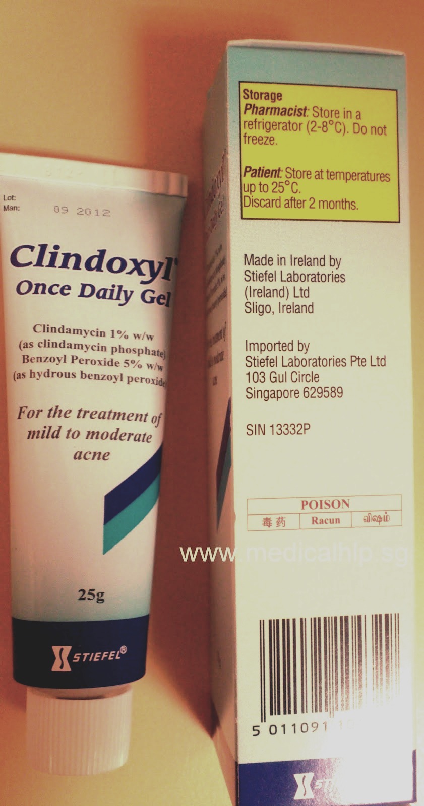 A common product used to treat acne which has benzyl peroxide as an ingredient is "Clindoxyl". Use it on the affected area and you will see results in under a week. 