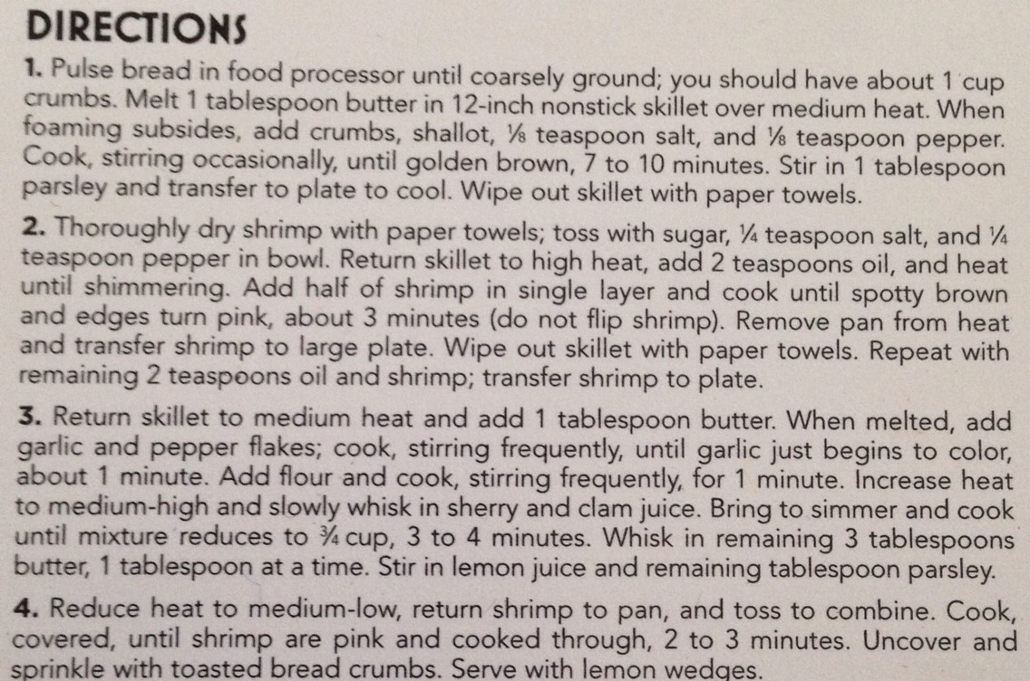 Garlic Shrimp With Buttered Bread Crumbs.