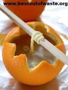 Candle from Orange Peel
In a steps, cut a orange peel in different shape. Here, you must be careful while cutting a orange because shape is a only thing which must be a perfect.