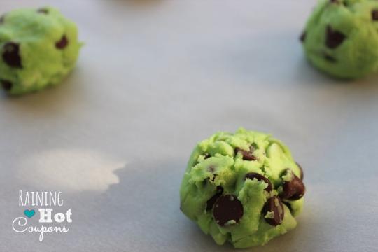 Drop tablespoon sized portions of cookie dough onto prepared sheet. 