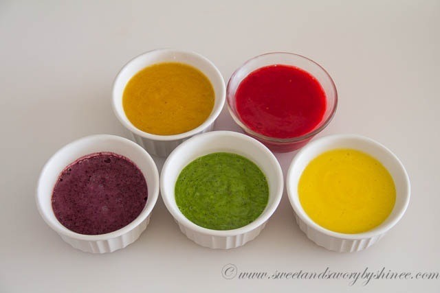 Pour juices in different bowls
