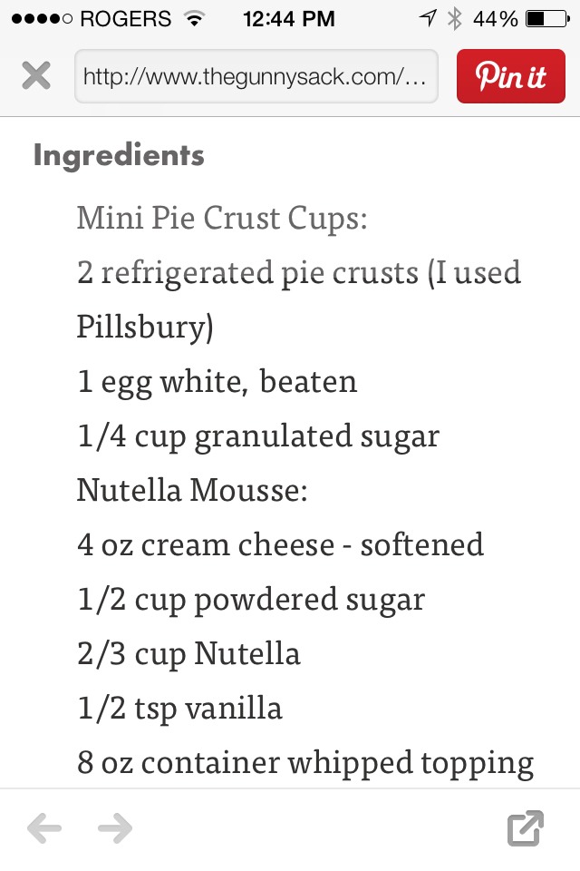 Mini Pie Cups Filled With Nutella Mousse