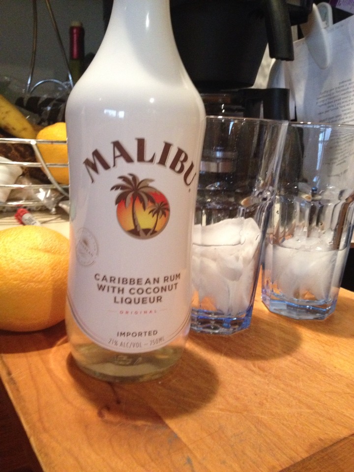 Grab some glasses & put 4-5 ice cubes then fill up almost halfway with liquor