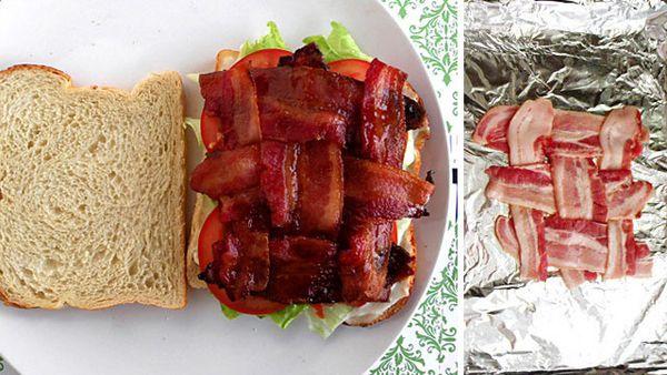 The right way to make a BLT is to make a lattice with the bacon strips instead of just spreading them over the bed.