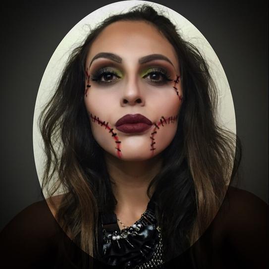 18. You may team your green eyeshadow with a deep wine lipstick and create an image of sewing your face.