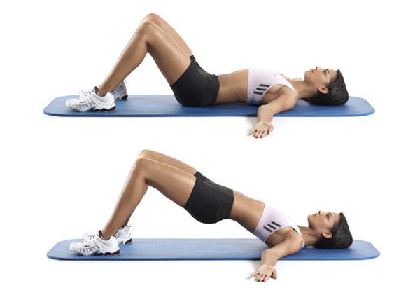 BRIDGES!At this one I want you to pulse 5 times and at the last one hold it for 5s.When you touch the ground with you butt,don't rest it fully.
100 reps or 25x4,4-5 times a week