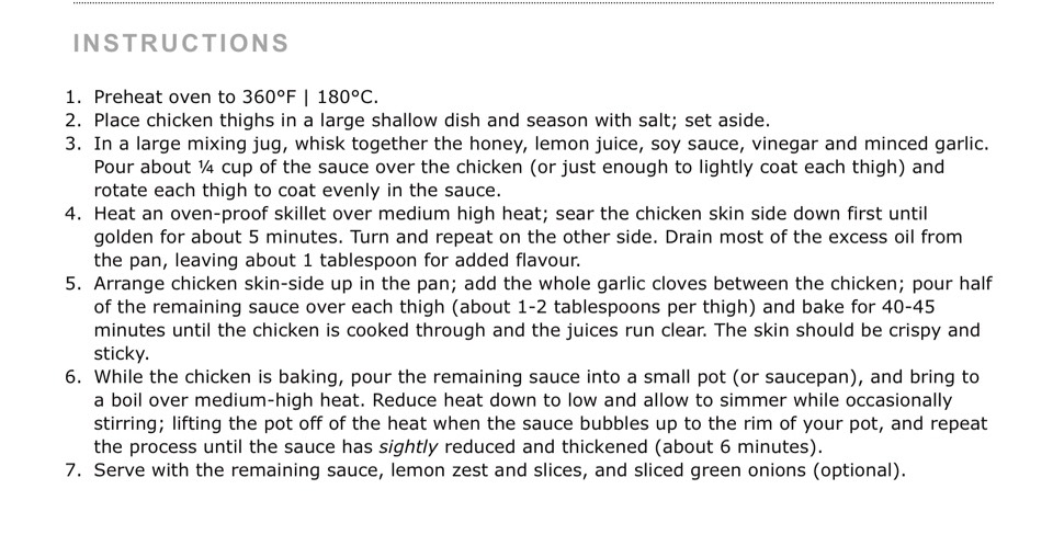 HONEY LEMON GARLIC CHICKEN
