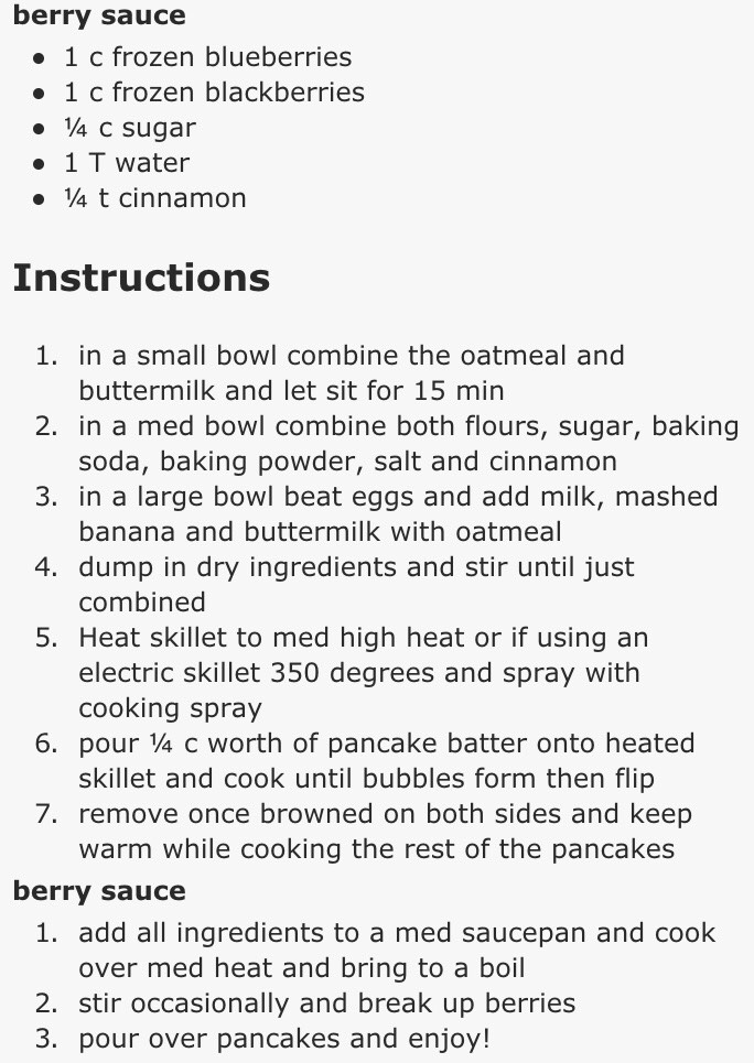 Banana Oatmeal Pancakes With Berry Sauce!
