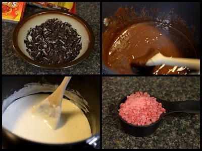 Instructions
Line an 8x8 pan with wax paper and spray lightly with non stick cooking spray.
In a saucepan over low heat, melt the chocolate chips. Stir until melted. Stir in the chocolate frosting and continue stirring until melted and creamy. Stir in the cookie crumbles. Pour into the lined pan. 