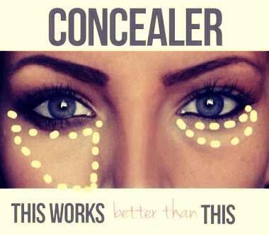 •apply concealer in a triangle shape and fill in this will hide redness beneath your eyes and make face look more awake.