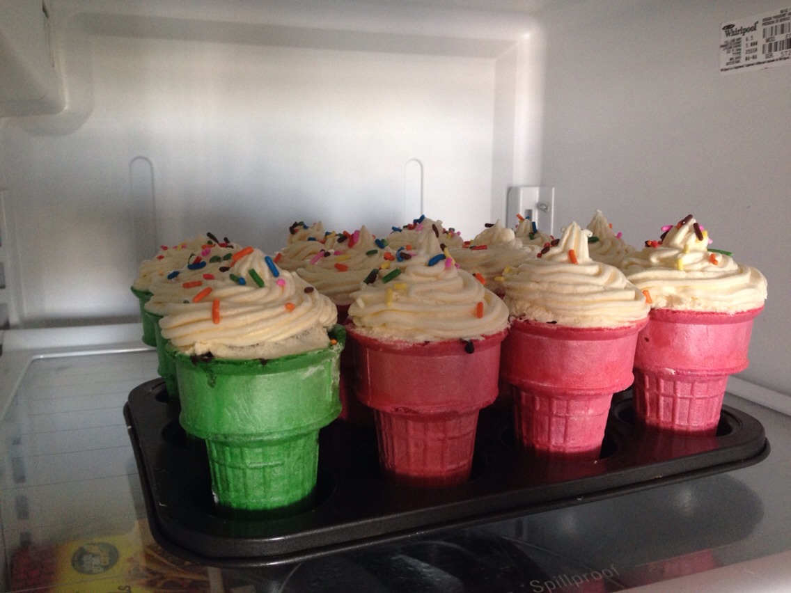 Chill them in the fridge a bit to make the frosting a bit firm like ice cream. 