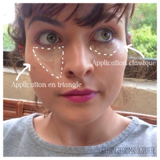 Cover up dark circles by applying concealer in a triangle shape. Again, use a creamy, yellow-based concealer 2 shades lighter than your skin tone to cancel out the blue.