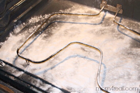 start by pouring on a thick layer of baking soda.