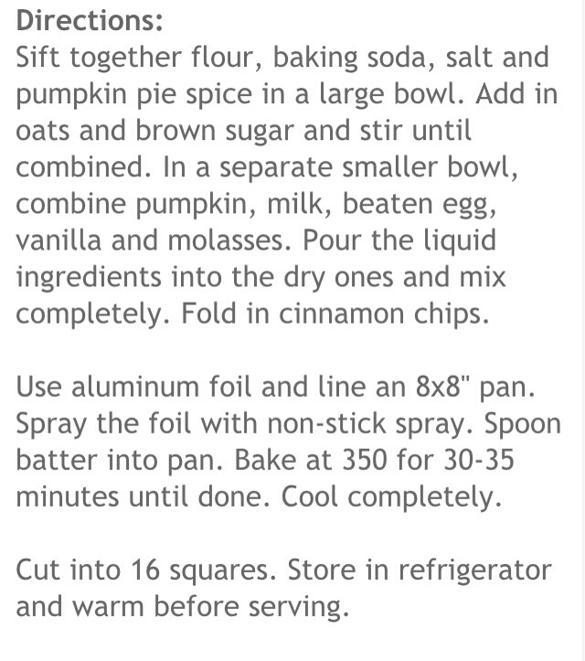 Pumpkin Cinnamon Chip Oatmeal Bars