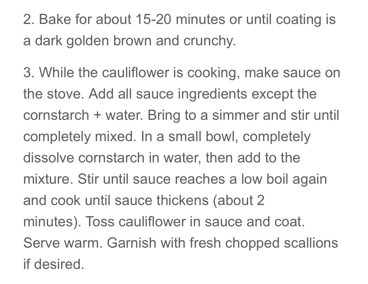 Honey Garlic Baked Cauliflower 