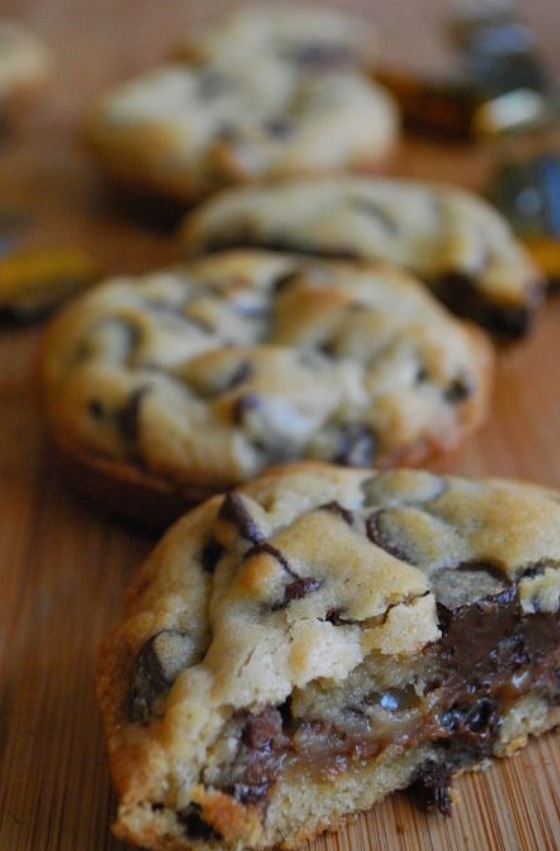 Put a ghiradelli Carmel square in the center of a cookie to make these bad boys