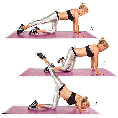 Stretch, bend and kick

Targets chest, abs, glutes and hamstrings