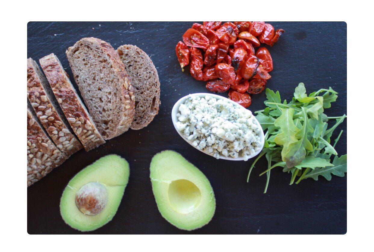 Blue Cheese + Smashed Avocado And Roasted Tomato Grilled Cheese