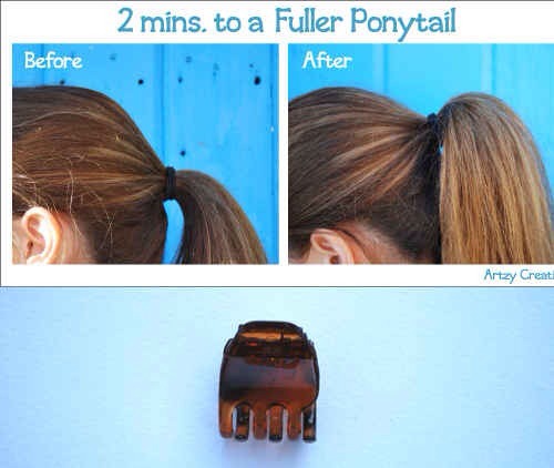 Make your ponytail fuller with a butterfly clip! 