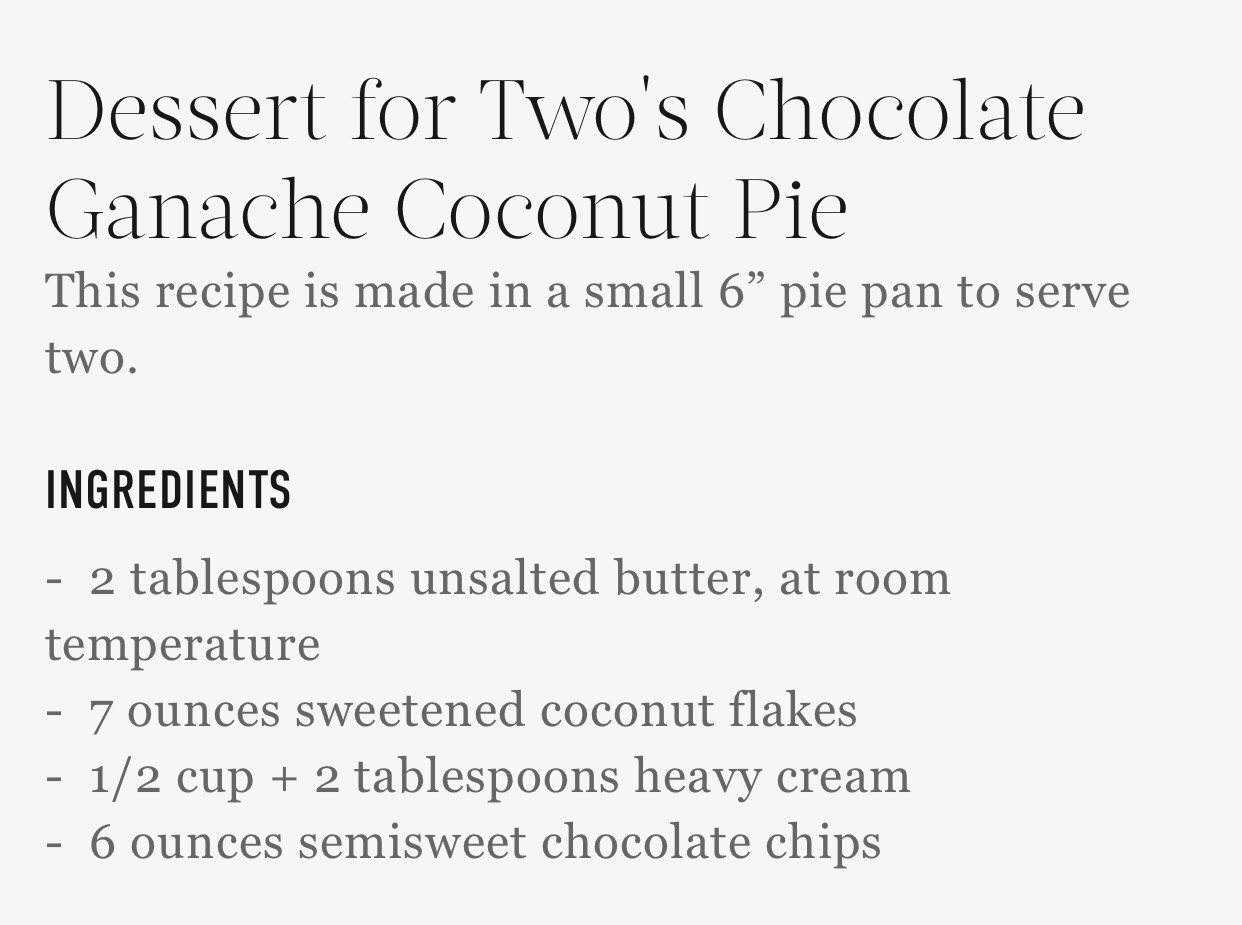 Coconut And Chocolate Pie For Two. Delicious!😋