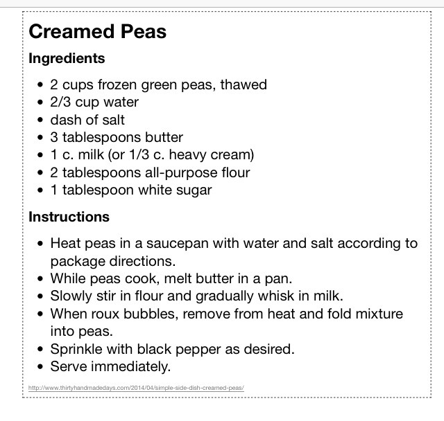 Simple Side Dish --> Creamed Peas