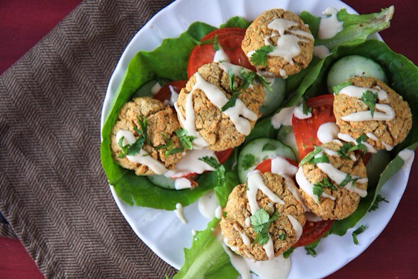 Falafel Lettuce Wraps

Falafel and tahini sauce give these wraps an infusion of Middle Eastern flavor! 