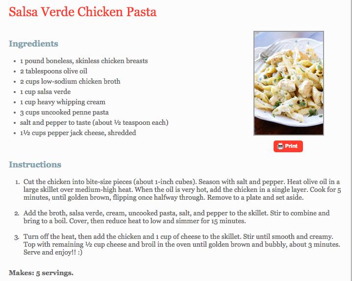 Salsa Verde Chicken Pasta - So Good!