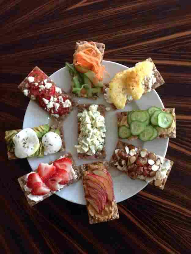 Lightly spread goat cheese on a flatbread cracker and top with almonds, dates, and a drizzle of honey. Or sprinkle feta cheese over tomato slices. Or...you have seven more options. Recipes here.