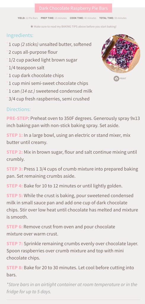 💜Dark Chocolate Raspberry Pie Bars💜