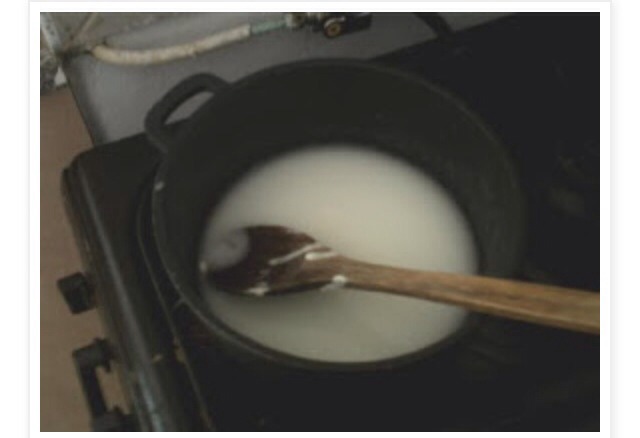 4) Turn on stove and heat until mixture thickens (mix constantly while heating)
5) Once thick turn the heat off and mix in the sugar 