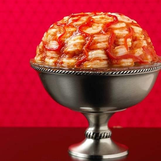Shrimp Brain Cocktail

Because really, nothing is creepier than savory food in a Jell-O mold.

http://www.bhg.com/recipe/appetizers-snacks/scary-cerebrum/