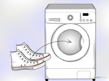 Toss your shoes into the washing machine. Place your white Converse shoes in the washing machine along with a little standard detergent. Run the machine on a full cycle using cold water
Do not use a chlorinated bleach or detergent.