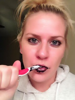 Break a capsule in half and use half a capsule to apply to teeth. Brush with your toothbrush or scrub with your finger. You want to get it all over your teeth and mouth as this will also help with bad breath. Yes, it is black but no, it will not stain. It is awesome. 