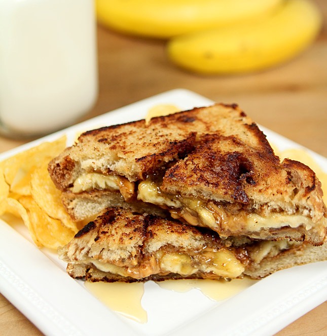 Peanut Butter, Banana and Honey Sandwich on Cinnamon Bread