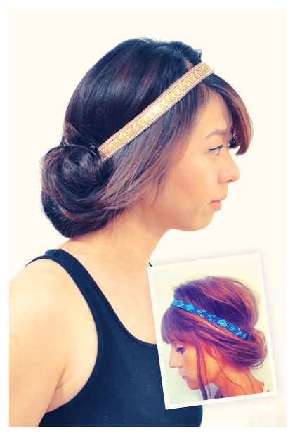 Roll hair into elastic hair band
- great way to get beach waves too for Lon hair!