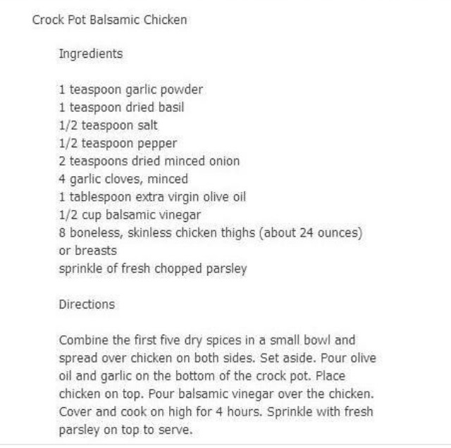 Crock Pot Balsamic Chicken Recipe