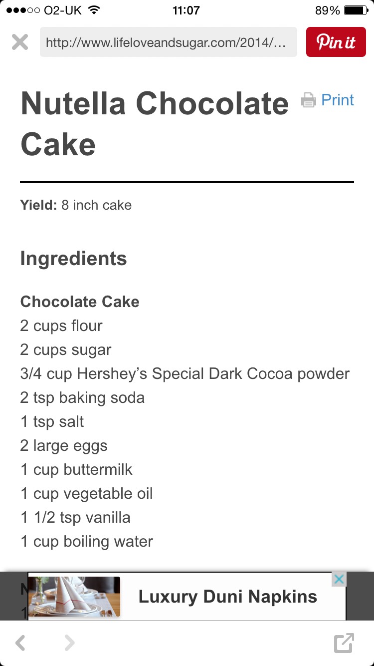 Nutella Chocolate Cake