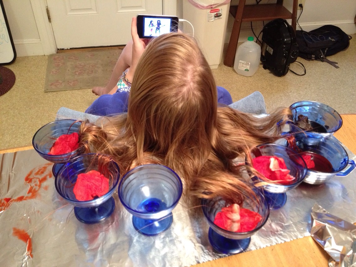 This one is very famous right now! Kool-aid can be used to dye hair! Many people are using it to dip dye their hair! It is less permeant and a fun way to express yourselves!