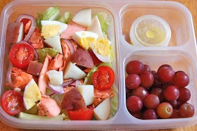 salad (1/2 hard boiled egg, red potato, onion, tomato), dijion vingarette, grapes
